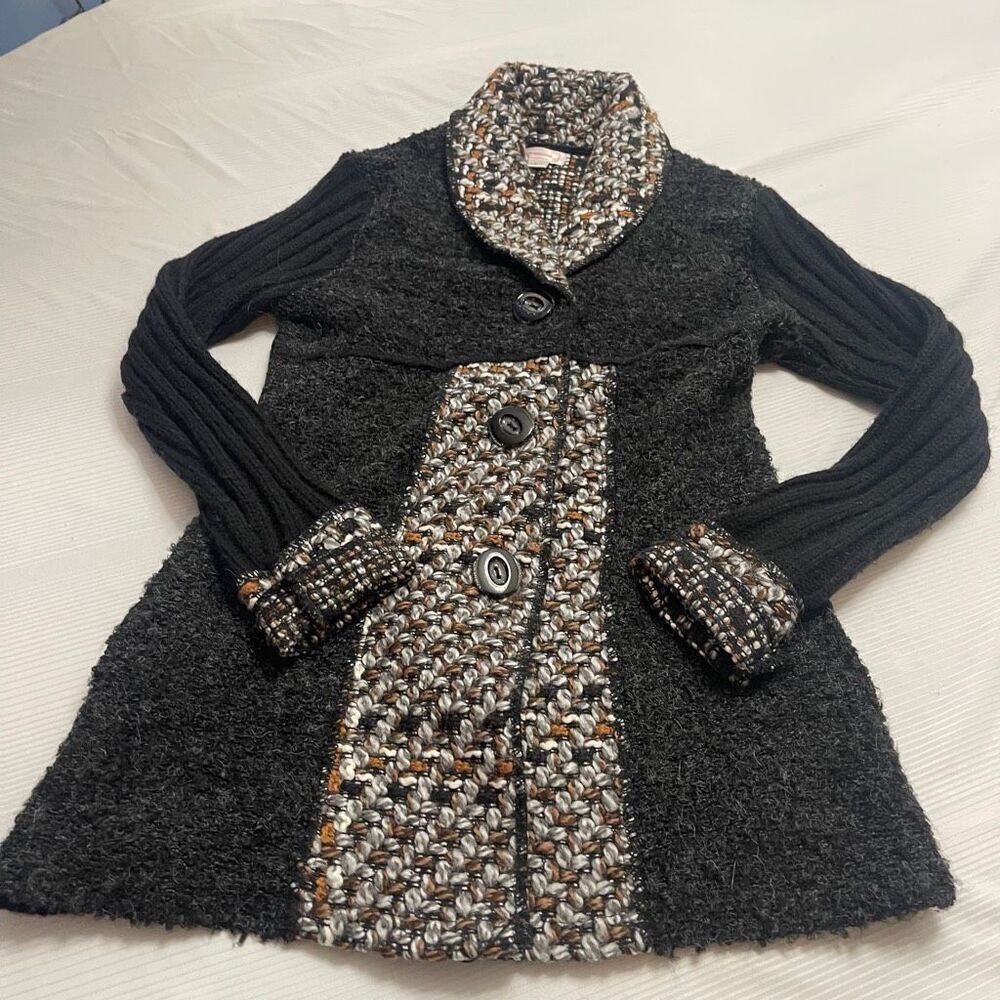 Kamana Wool Blend Chunky Knit Long Cardigan Sweater Women’s S Tweed Multi Boho
